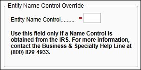Image of "Entity Name Control Override" on screen 1